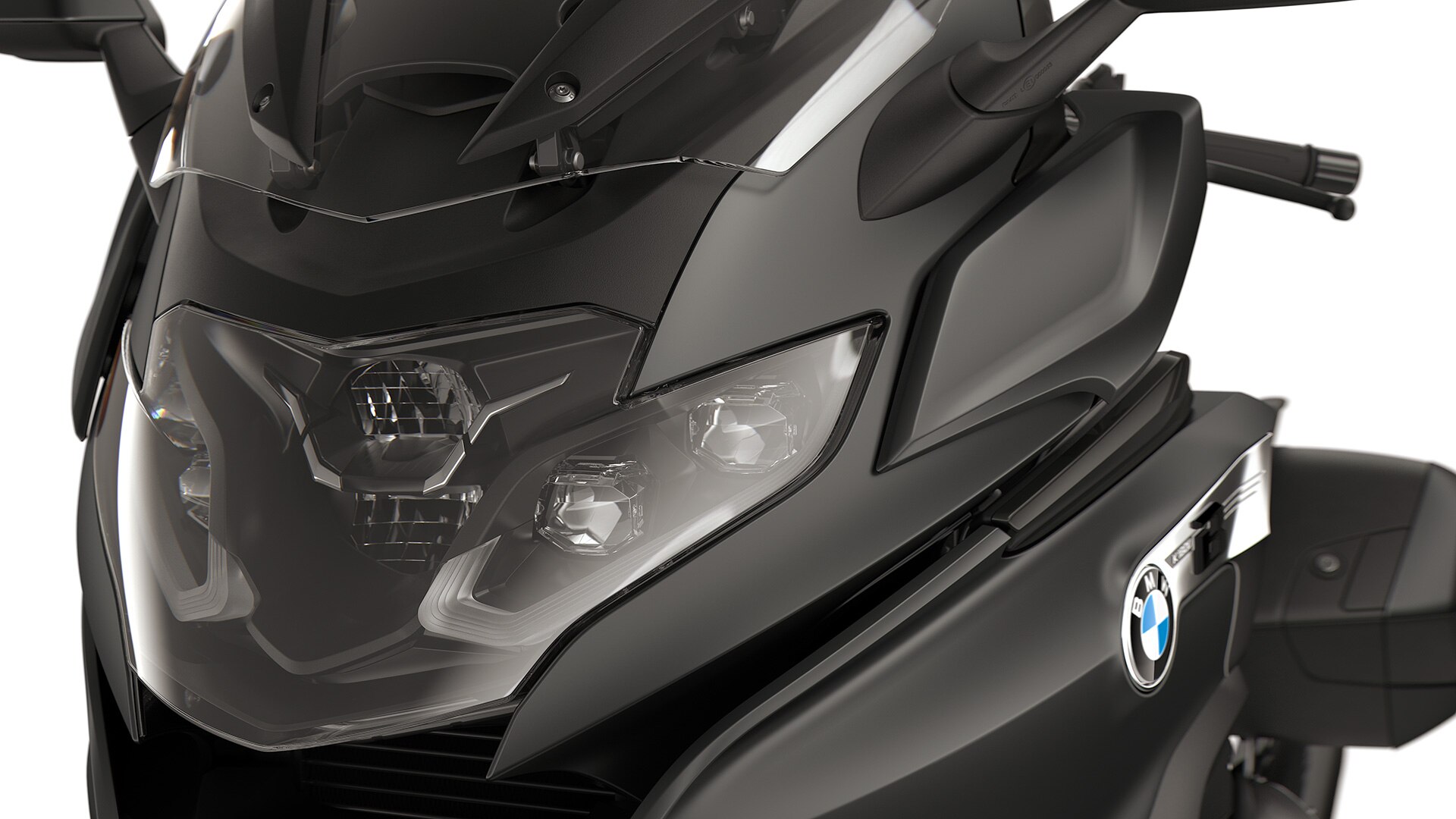 Focus on the LED headlights.