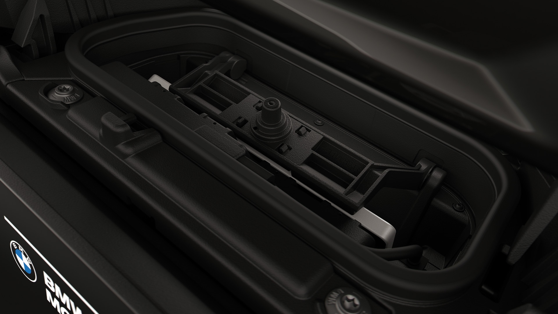 Integrated charging compartment with mobile phone.